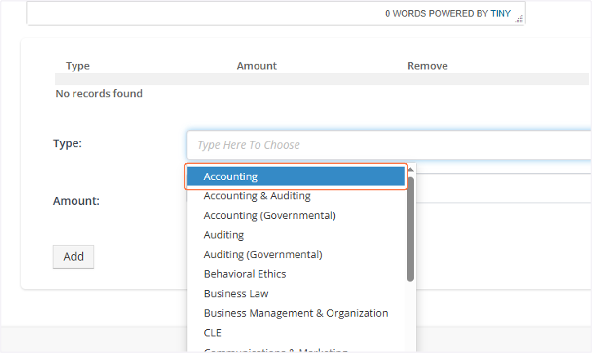 Click on the credit type to select it.