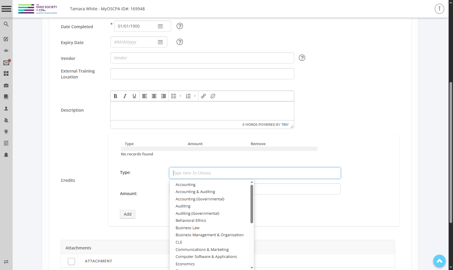 Click to start the search for the credit type.