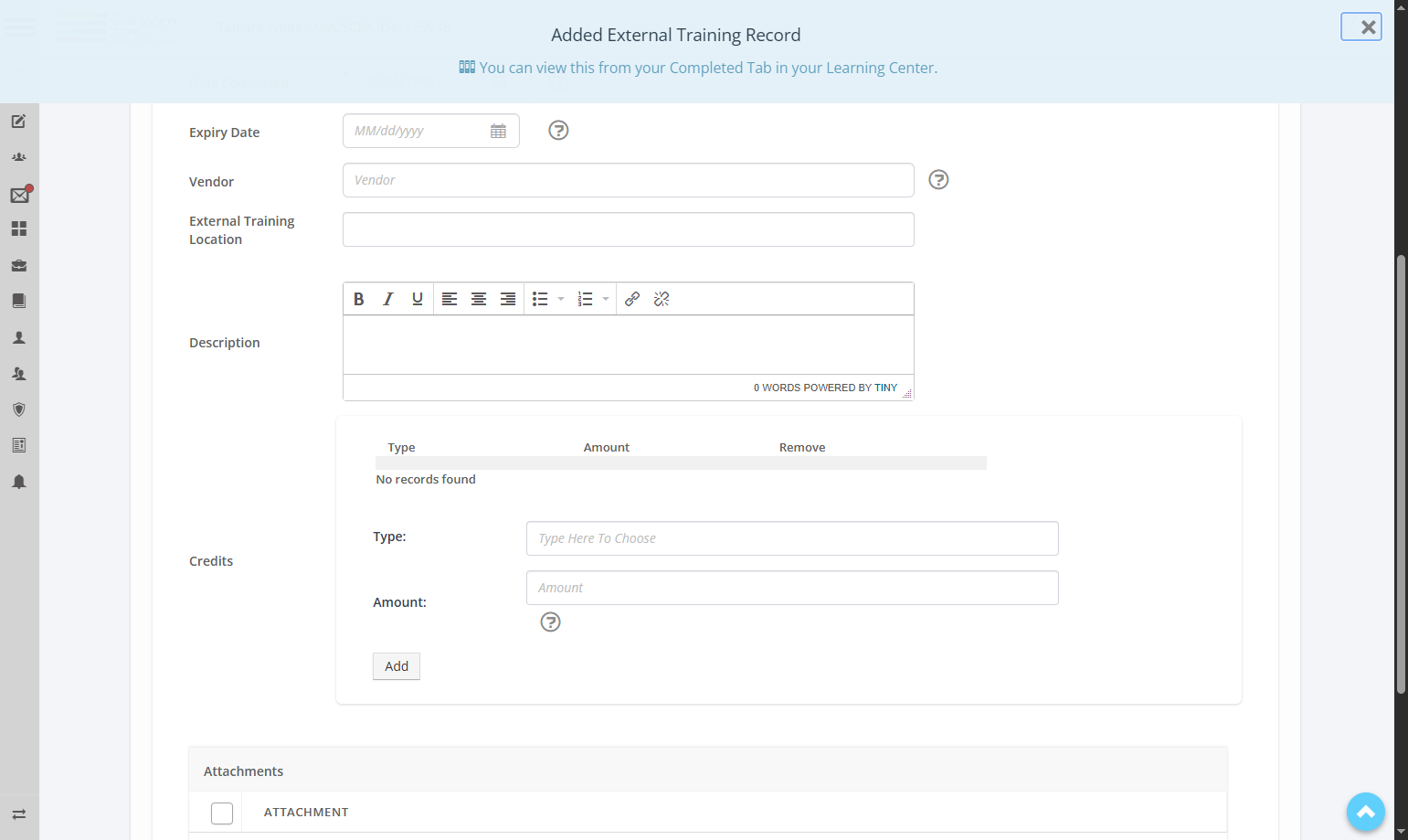 The Credits Field will populate after saving.