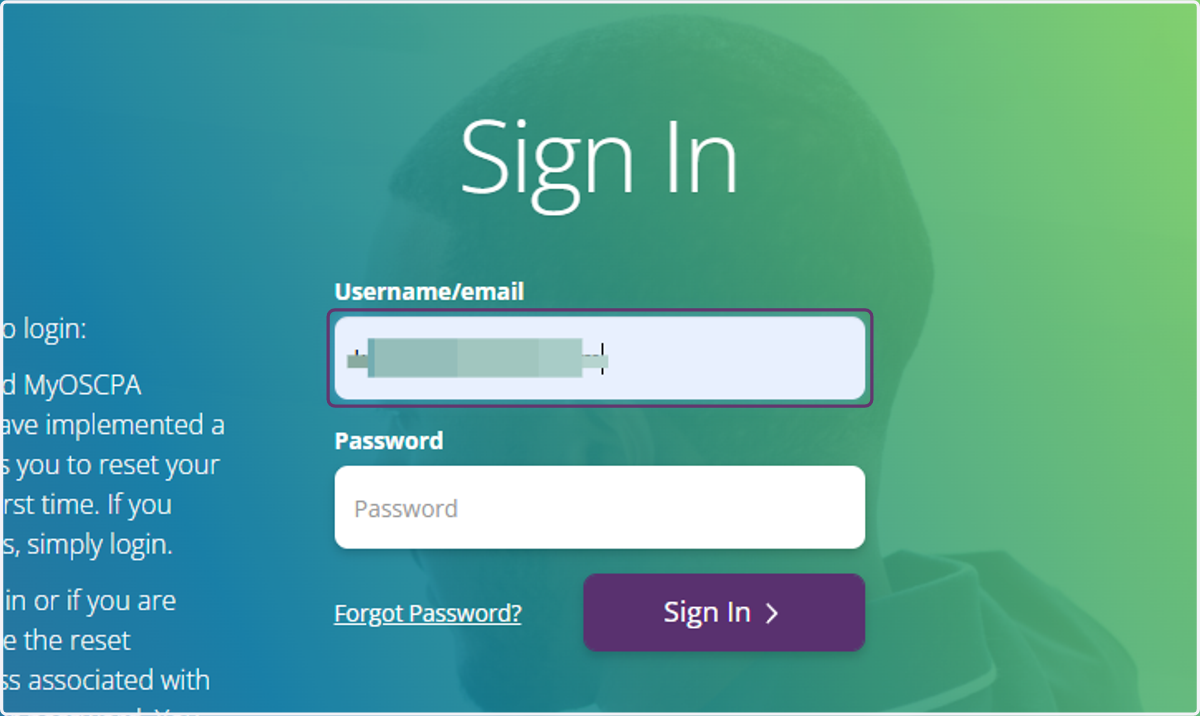 Type in username or email