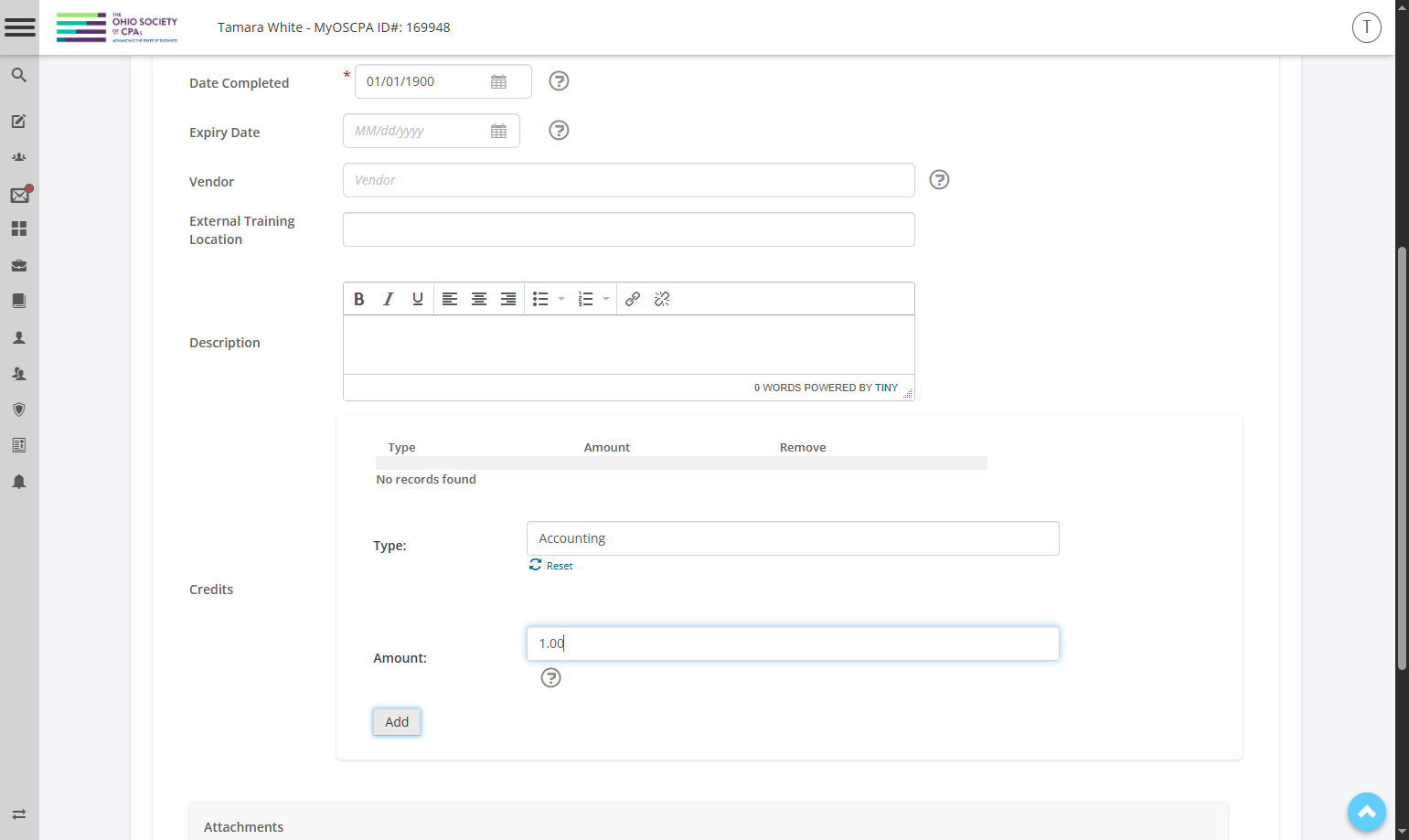 Click on Add to the credit history to the record