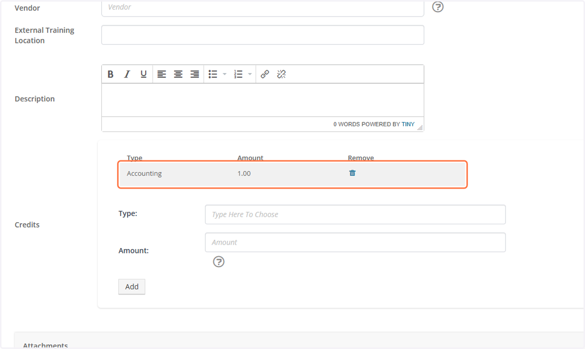 A gray box will appear once the credit is added successfully.
