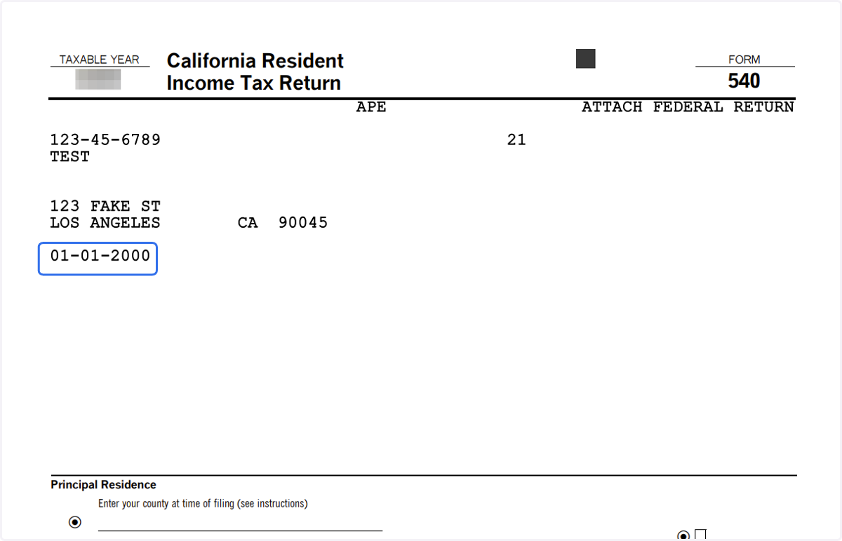 Extra Help: Confirmation of Birthday on CA Tax Return