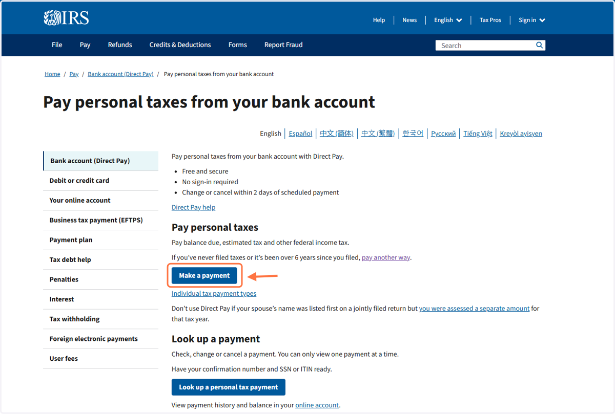 Click on Make a Payment