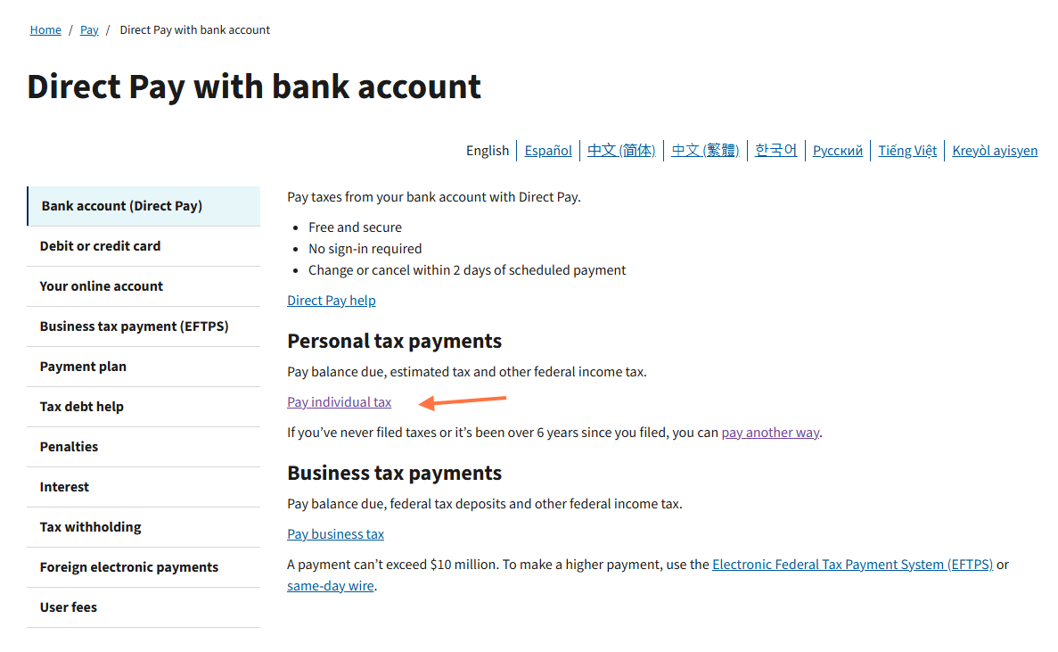 Click on Pay Individual Tax