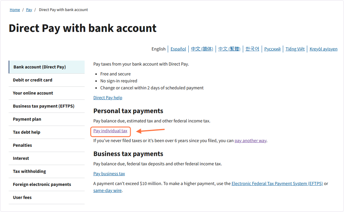 Click on Pay Individual Tax