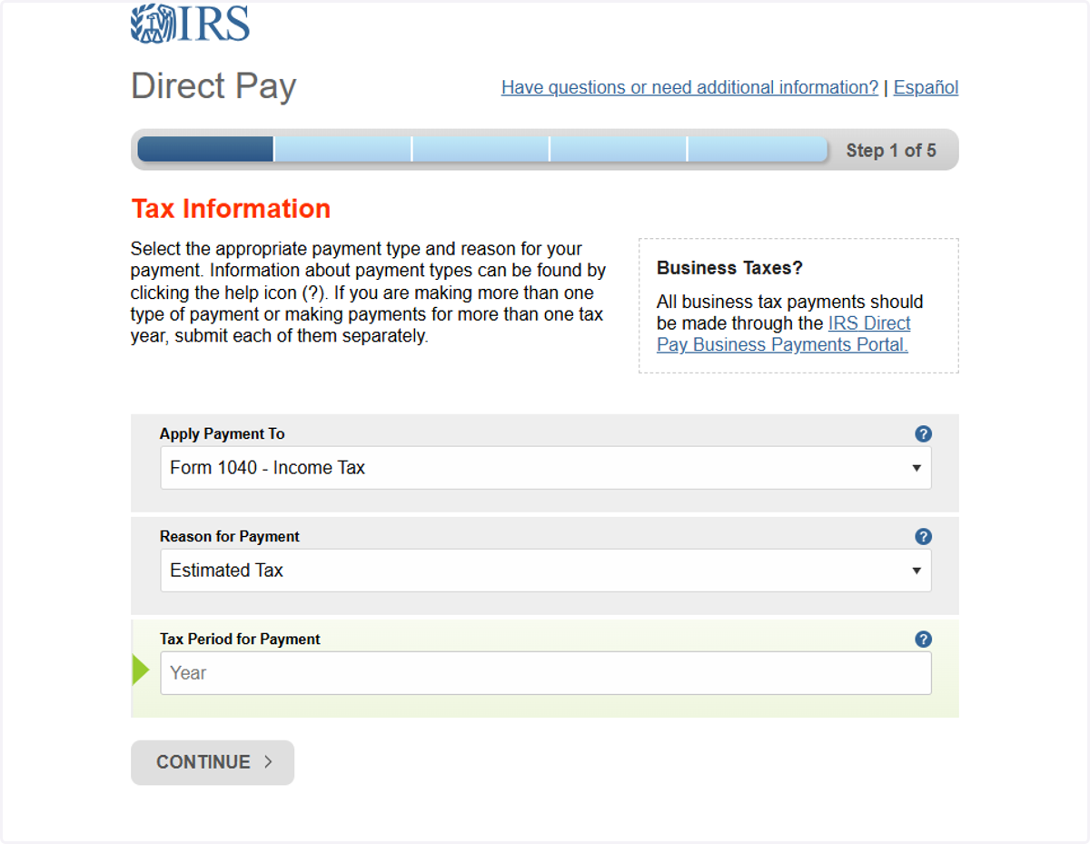 Enter the Following Information to Pay Tax Balances