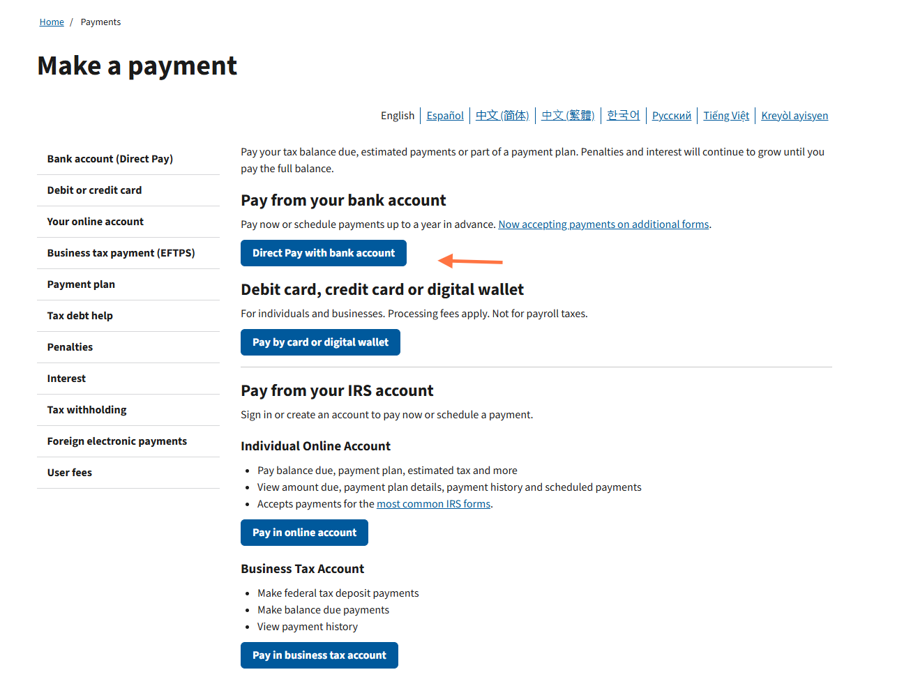 Click on Direct Pay with bank account