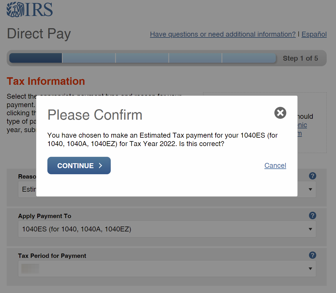 Click on CONTINUE after entering the previous information