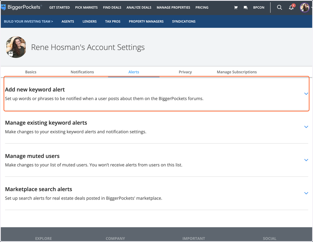 Click on Add new keyword alert…