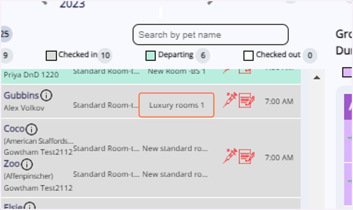 Access the "Daily Snapshot" feature. Confirm that the pet's newly assigned room is accurately reflected in the snapshot.