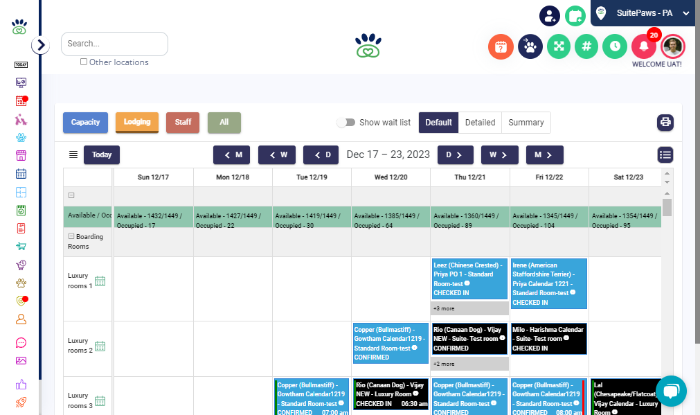 Within the Calendar, click on the "Lodging" section.