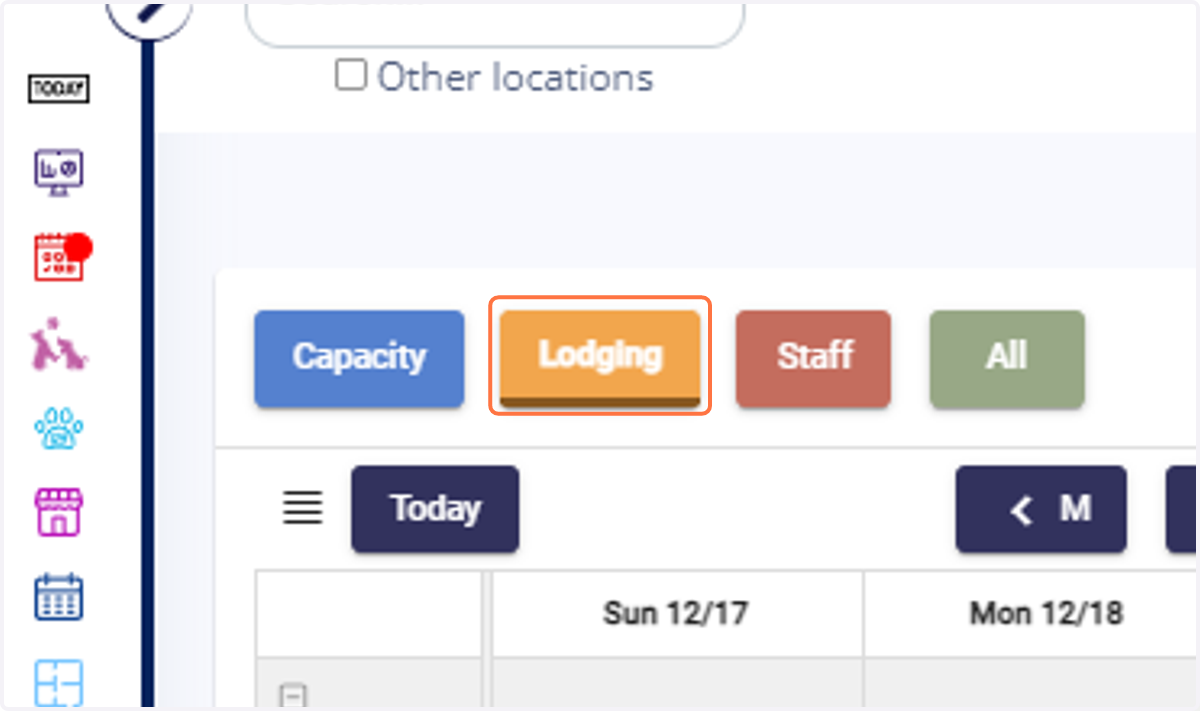 Within the Calendar, click on the "Lodging" section.