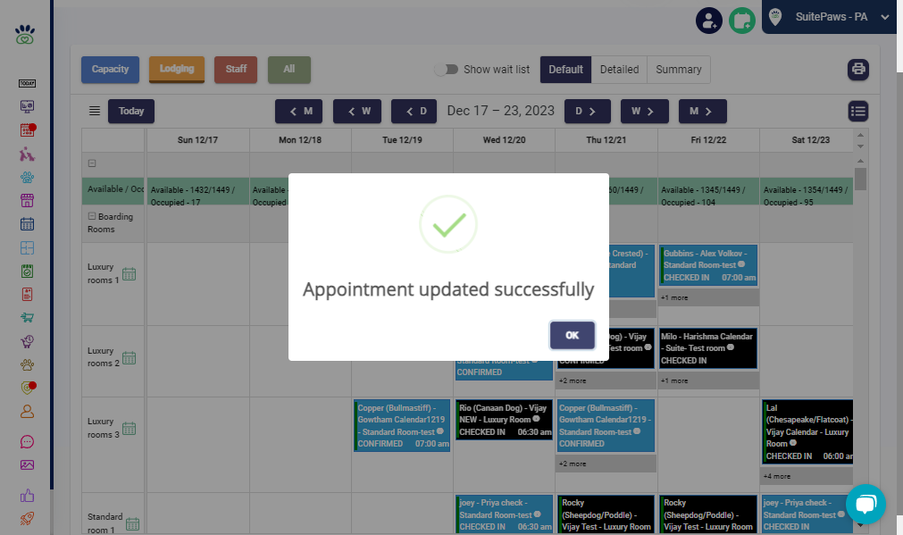 Click the "OK" button to finalize the room assignment change.