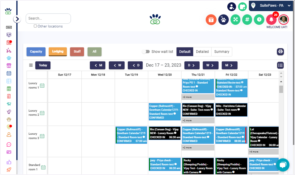 Locate the checked-in appointment you want to modify. Drag and drop the appointment into the desired room.
