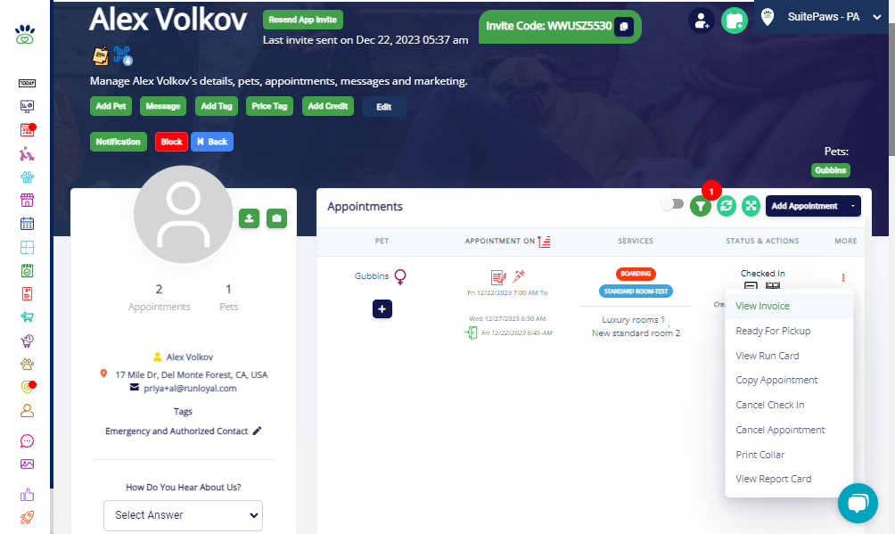 Select "View Invoice" from the available options.