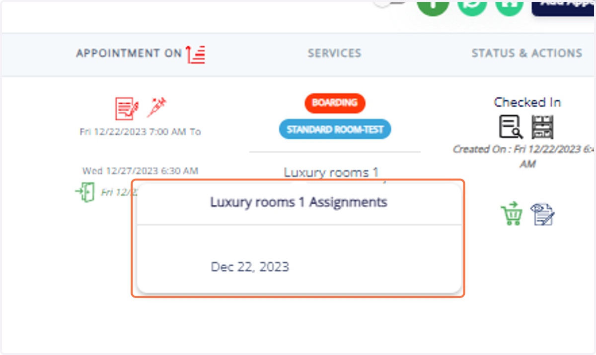 Observe that the appointment now reflects the modified room assignment for the selected day(s).