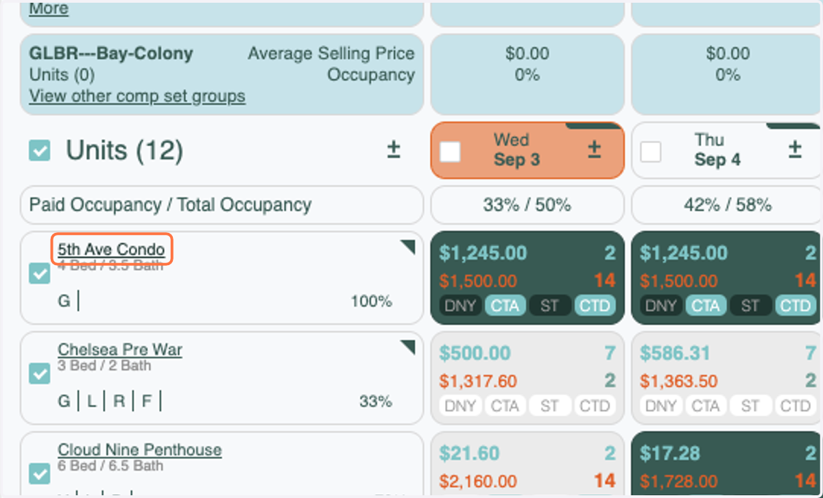 From the Tape Chart or Home Settings page, click on the Unit Name