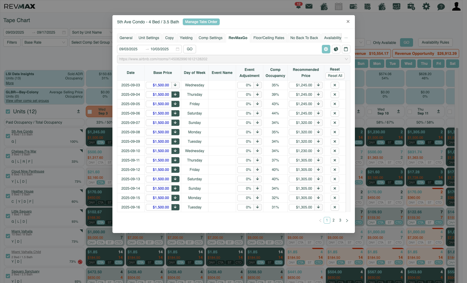From here you are able to view the Comp Occupancy. You can adjust the date range as far as 1 year out to view the Occupancy (as of today) for all dates within the next year.