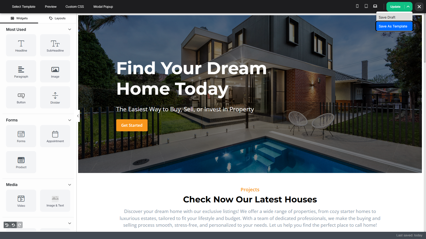 Step 3: From the dropdown menu, click Save As Template to apply the changes.
