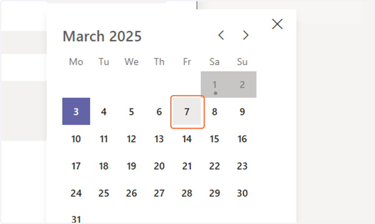 Select the desired time off end date