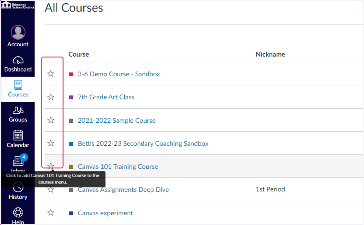 All Courses page