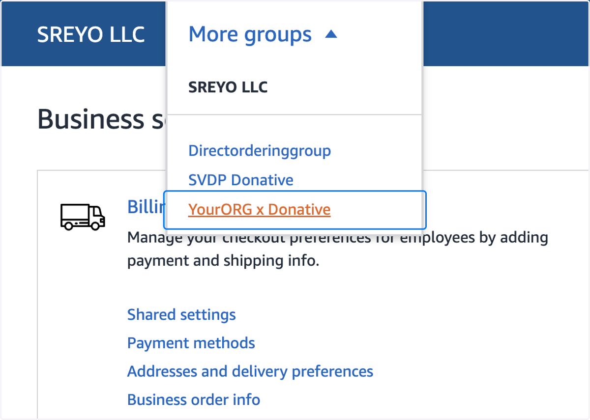 Once completed, go back to Business Settings and the Donative Group