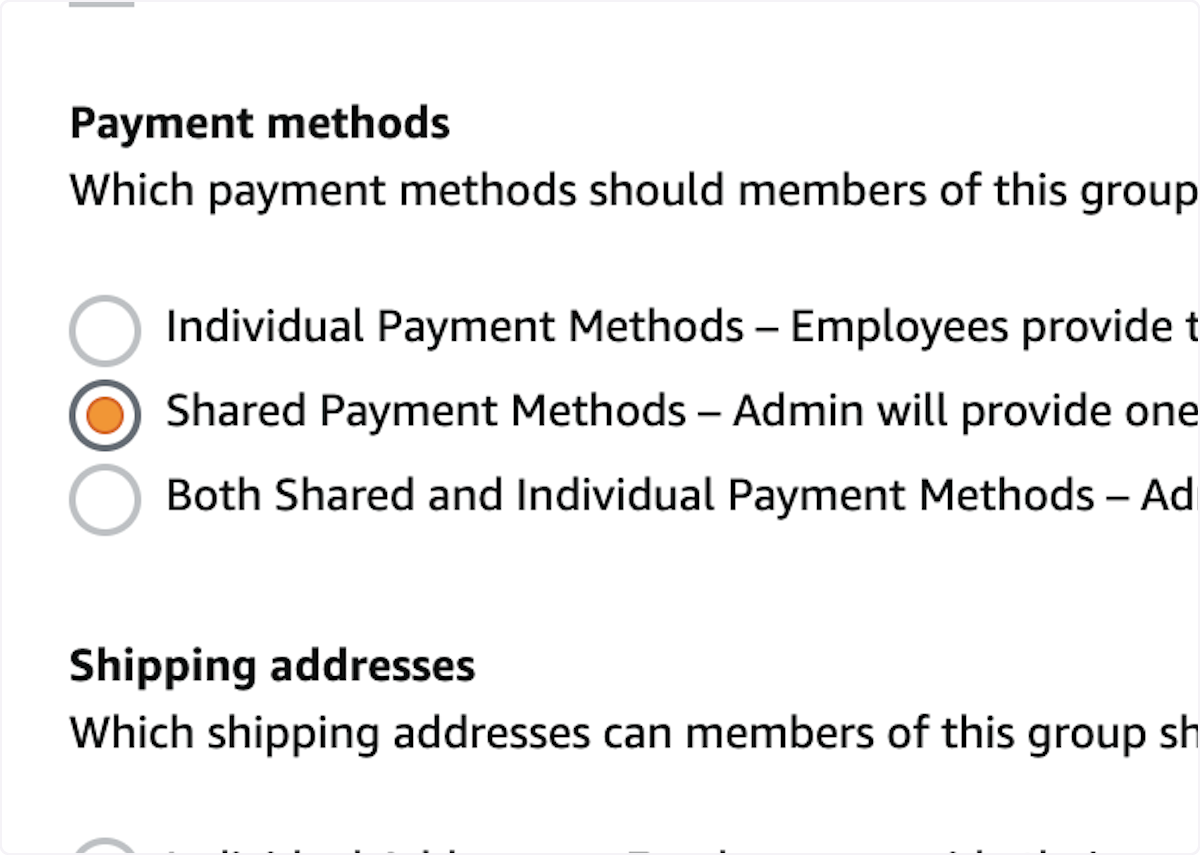 Select Shared Payment Methods