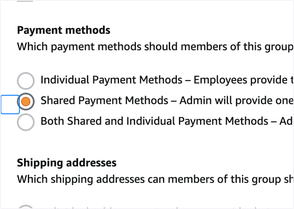 Select Shared Payment Methods