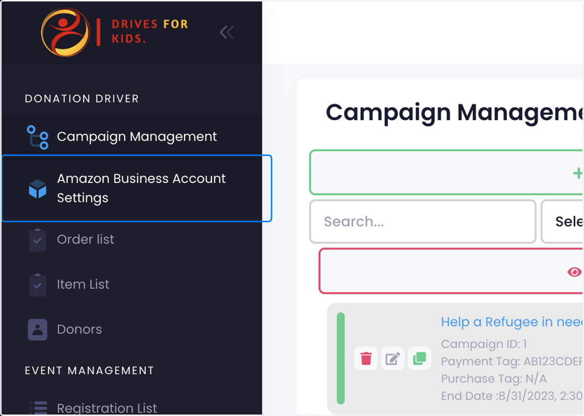 Click on Amazon Business Account Settings