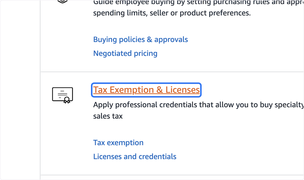 Click on Tax Exemption & Licenses