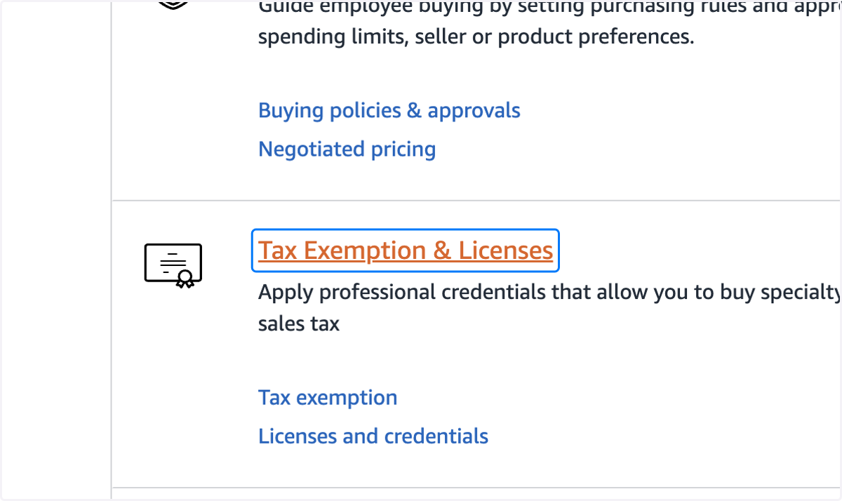 Click on Tax Exemption & Licenses