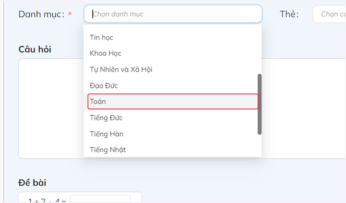 Nhấn chọn môn học