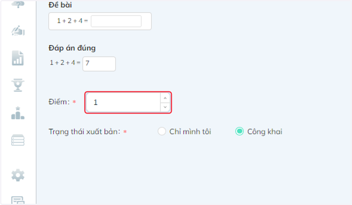 Tại khung "Điểm", nhập điểm