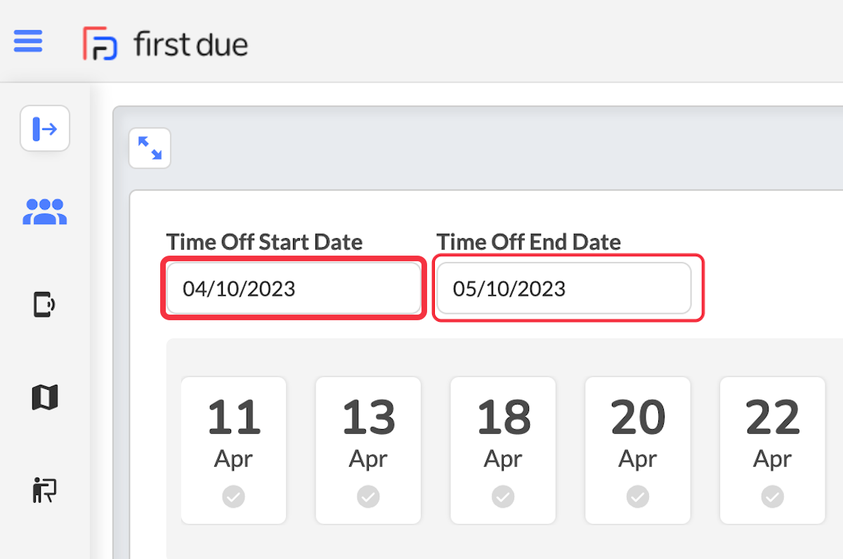You can change the date range that appears by selecting the Time off Start Date and the Time Off End Date.
