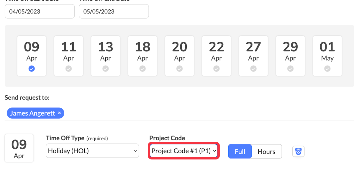 Select a project code (if your department requires one). 
