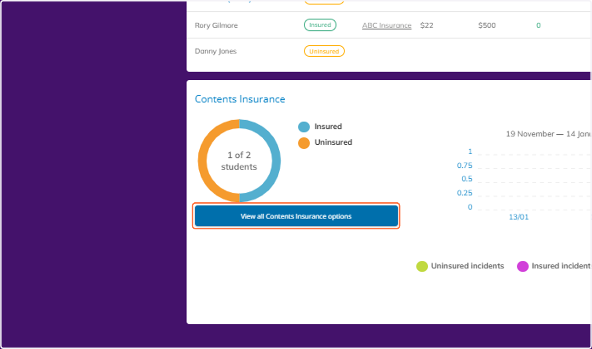You can also view Contents Insurance options that your students will have.