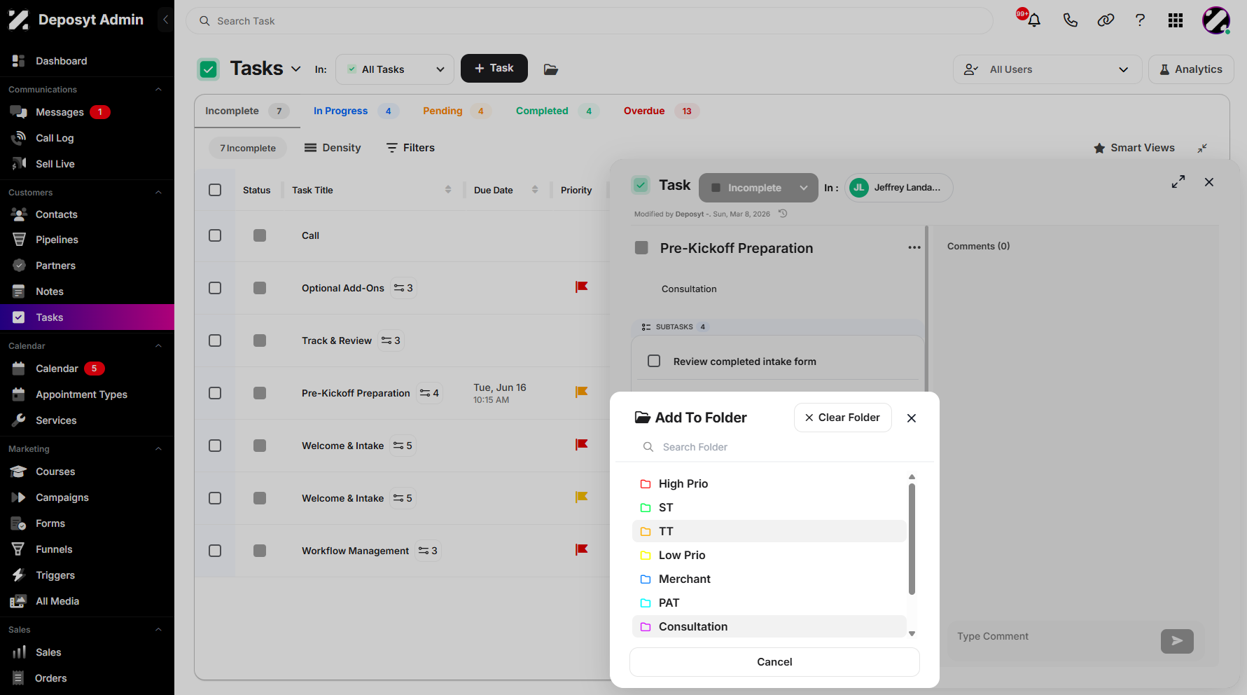Step 8: Select a folder and click on it to move the task.