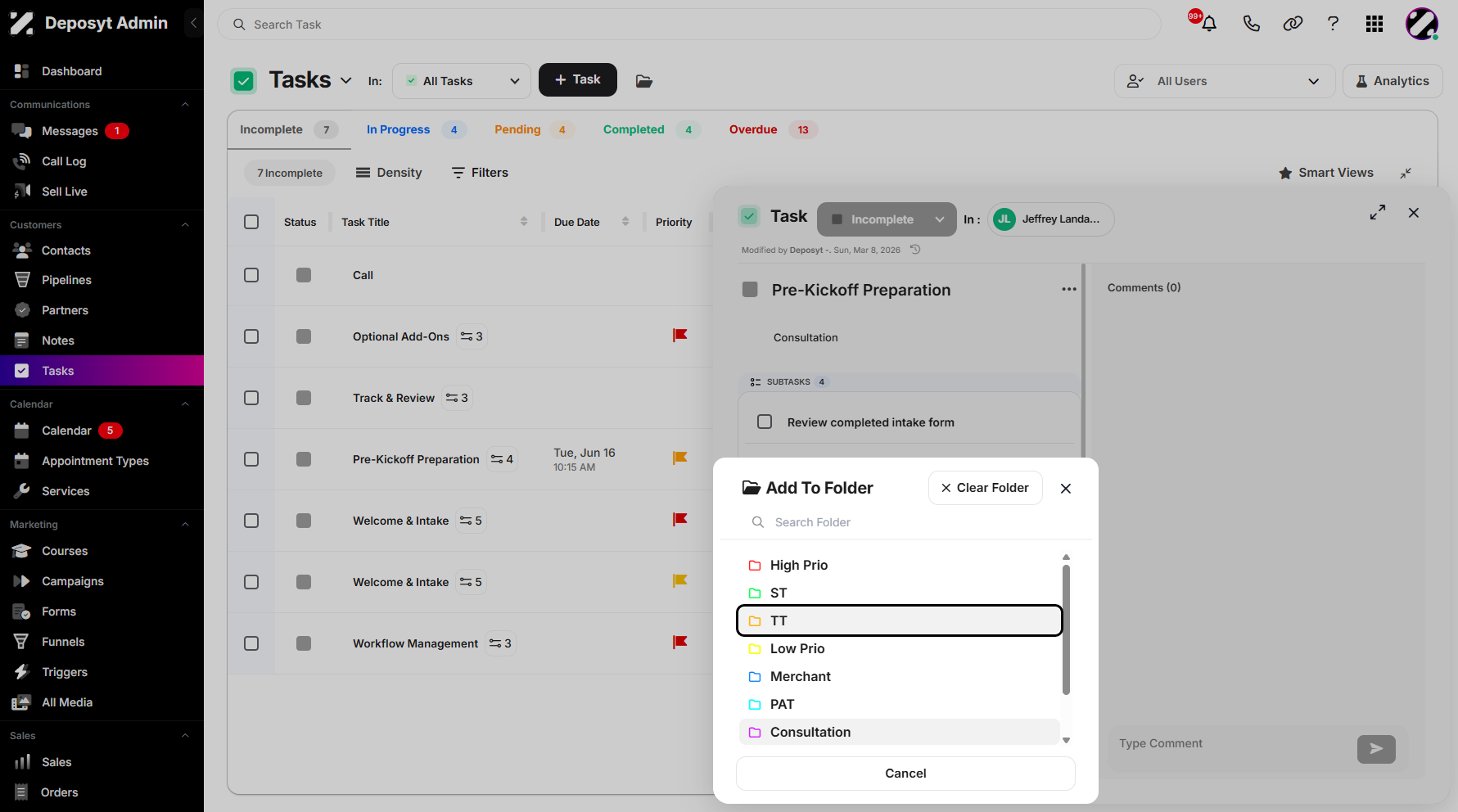 Step 8: Select a folder and click on it to move the task.