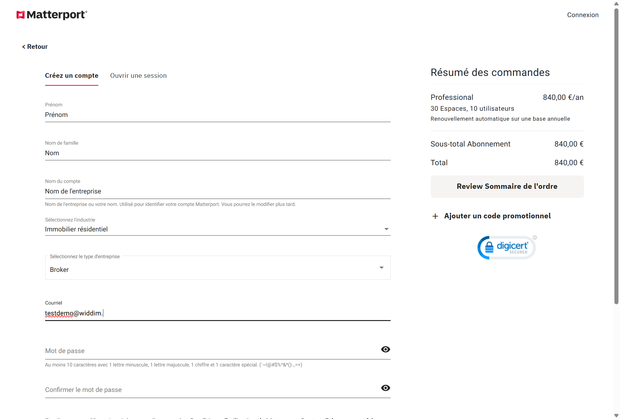 Entrez l'adresse email