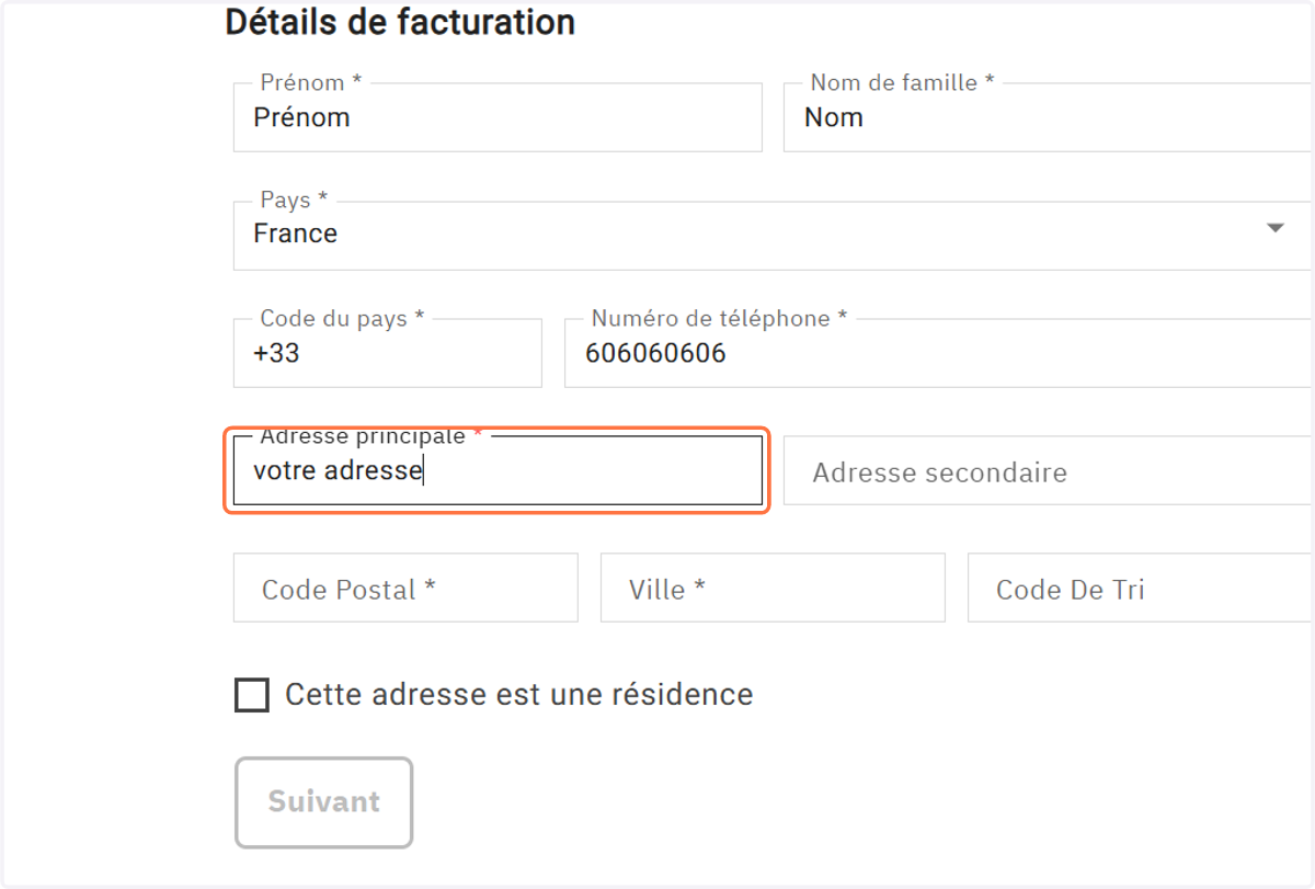 Enregistrez votre adresse postale