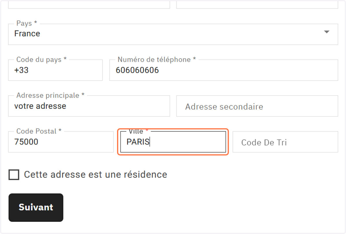 Enregistrez la ville
