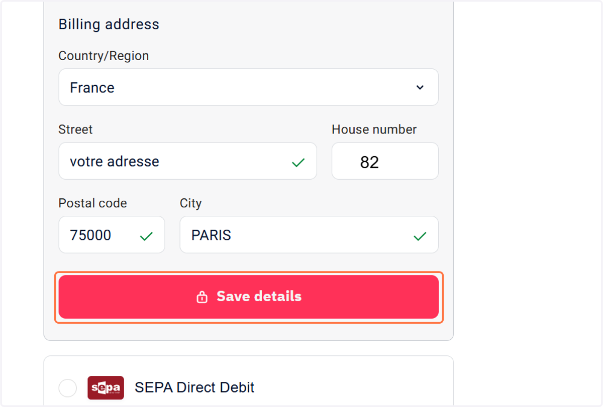 Cliquez sur "Save details"