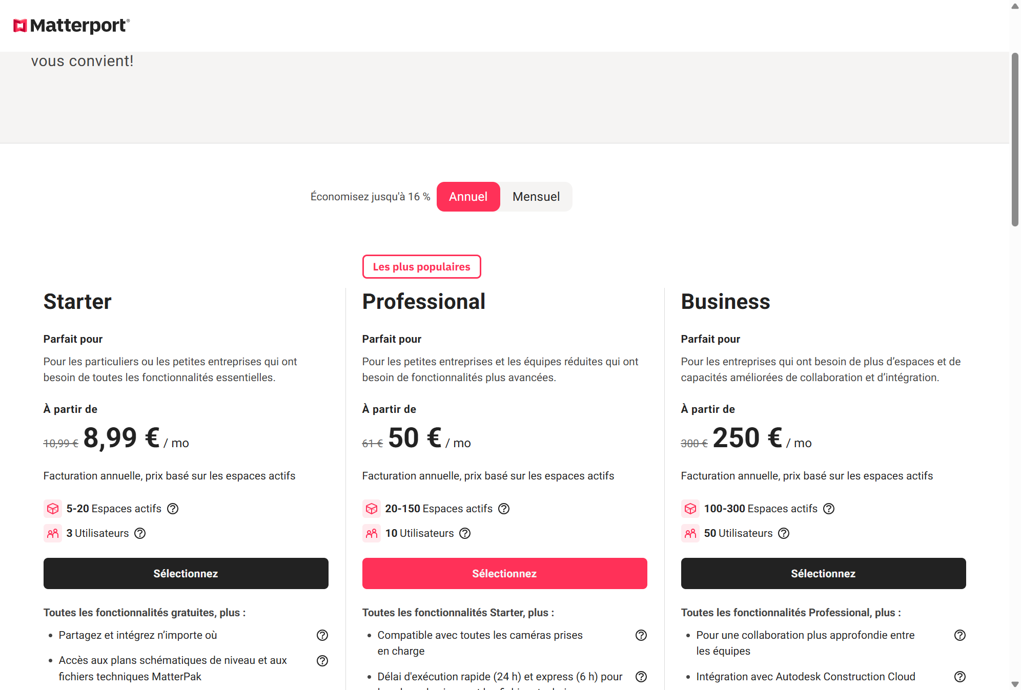Sélectionnez ensuite la formule de compte que vous souhaitez souscrire