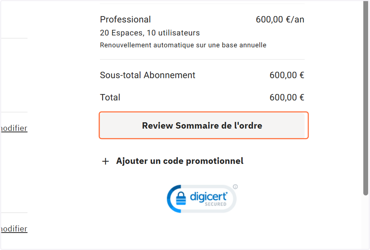 Cliquez sur "Review Sommaire de l'ordre" puis Valider la commande sur la page qui s'affiche