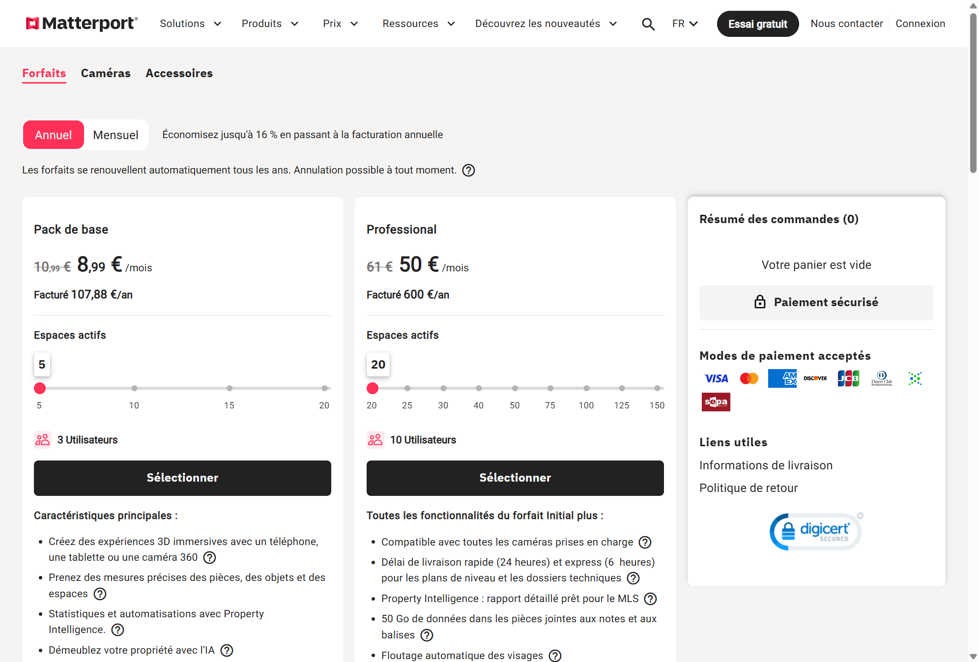 Sélectionnez le nombre d'espaces actifs de votre formule