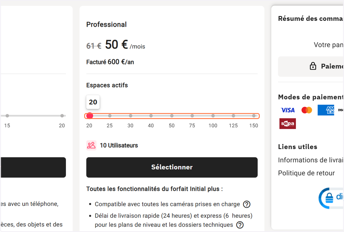 Sélectionnez le nombre d'espaces actifs de votre formule