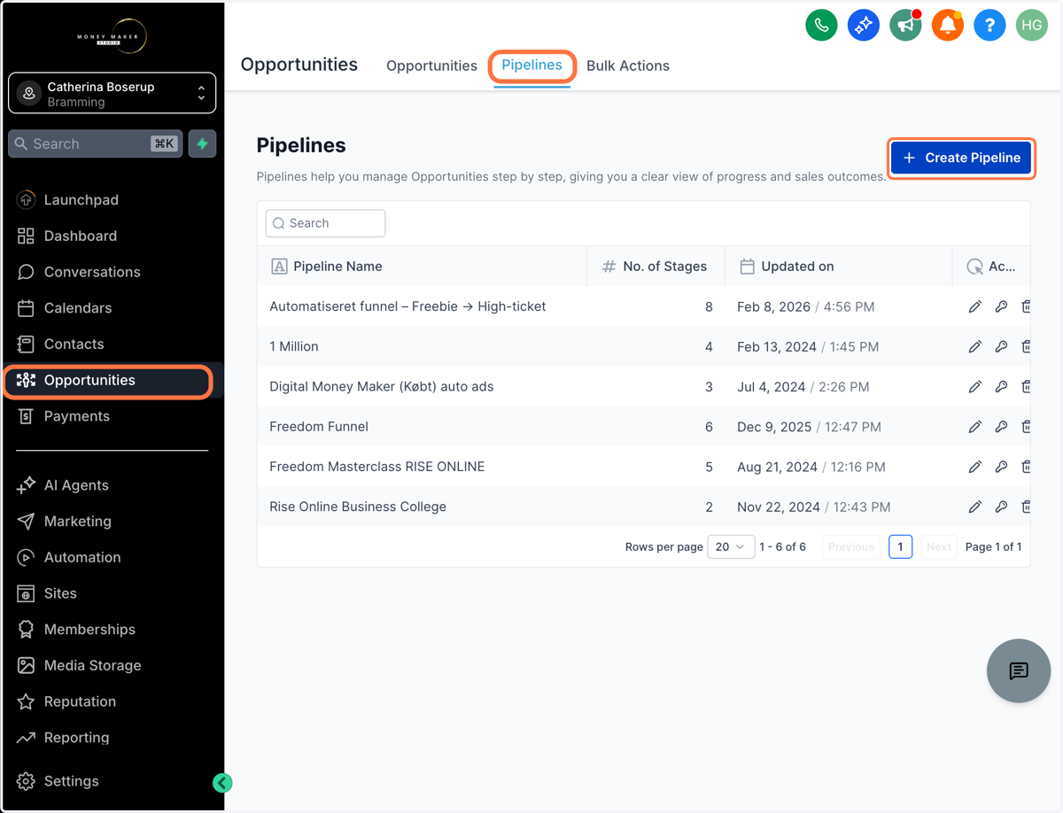 Klik på "Create Pipeline"