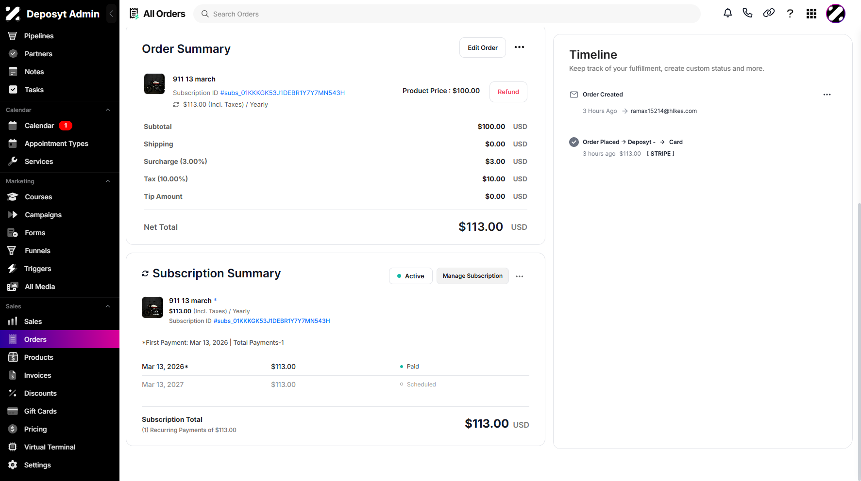 Step 5: Scroll down to the Subscription Summary and Manage Subscription button.