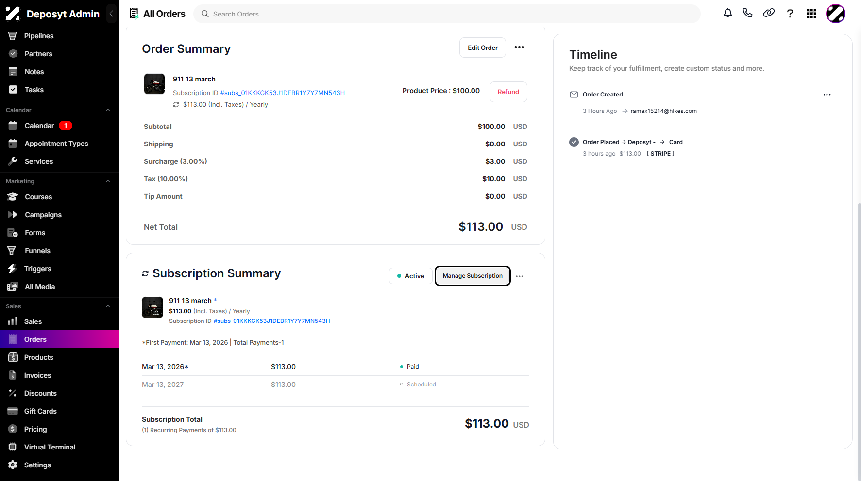 Step 5: Scroll down to the Subscription Summary and Manage Subscription button.